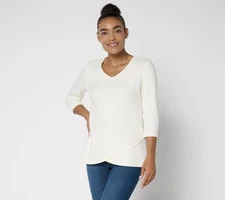 Denim & Co. Essentials Perfect Jersey Ballet Sleeve Tulip Hem Top Womens A703346