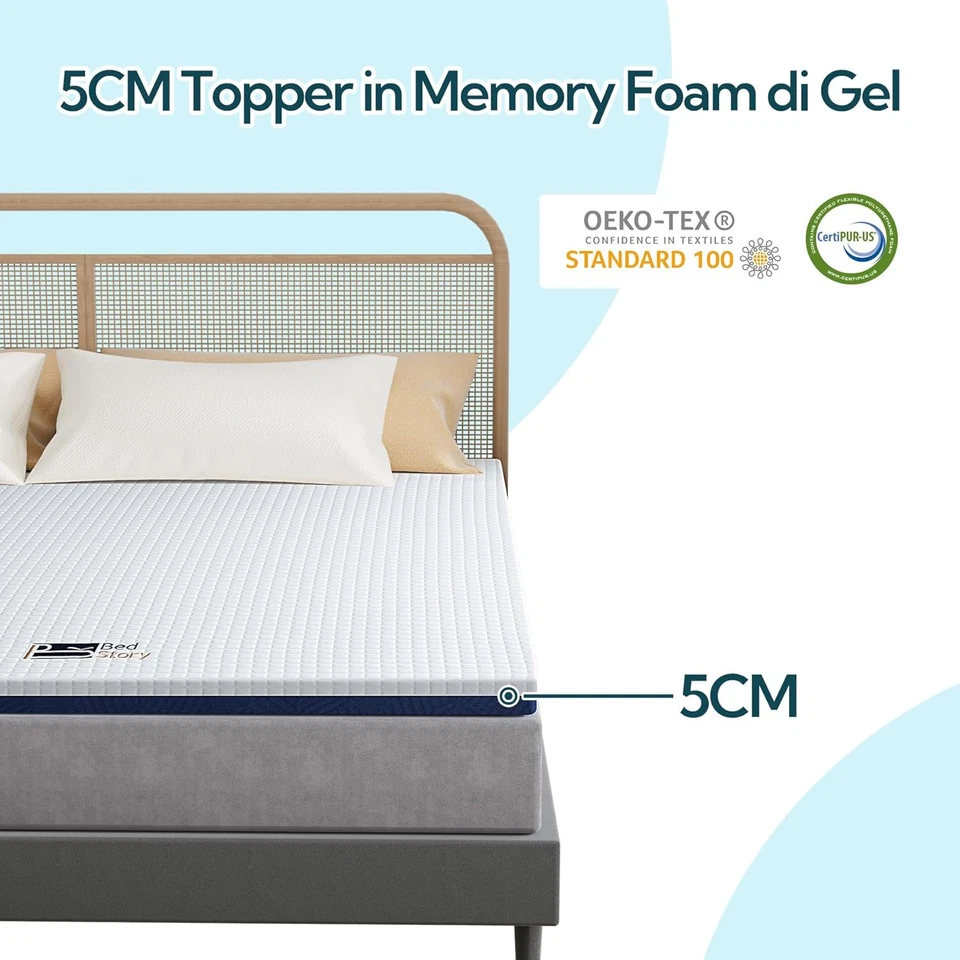 Topper 160X190, Altezza 5 Cm, Topper Matrimoniale Memory Foam Di Gel Rinfrescant - Immagine 2 di 4