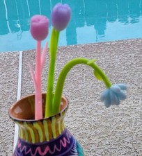 Flower PENS Set of 3 with cloth bag light activated soft top NEW s