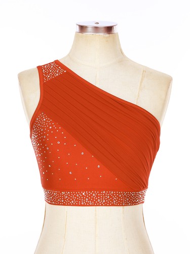 UK Women's One Shoulder Athletic Dance Crop Tops Jazz Sport Tank Costume Party - Picture 33 of 80
