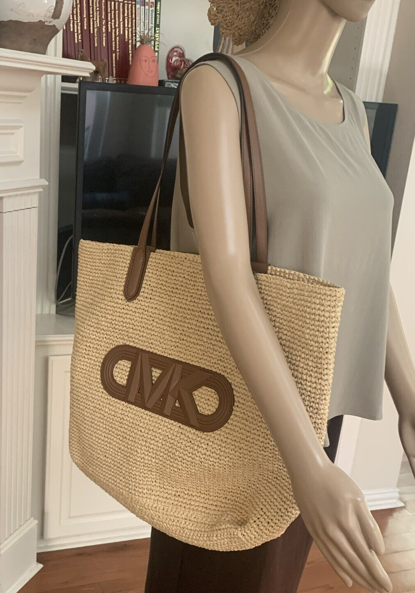 NWT Michael Kors Eliza Extra-Large Empire Logo Straw Tote