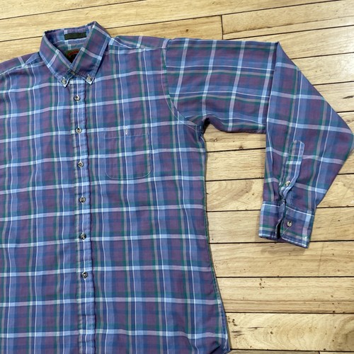 BOSTON TRADERS Button Shirt Mens M Vtg 80s Oxford Purple Green Plaid 90s Grunge - Picture 16 of 23