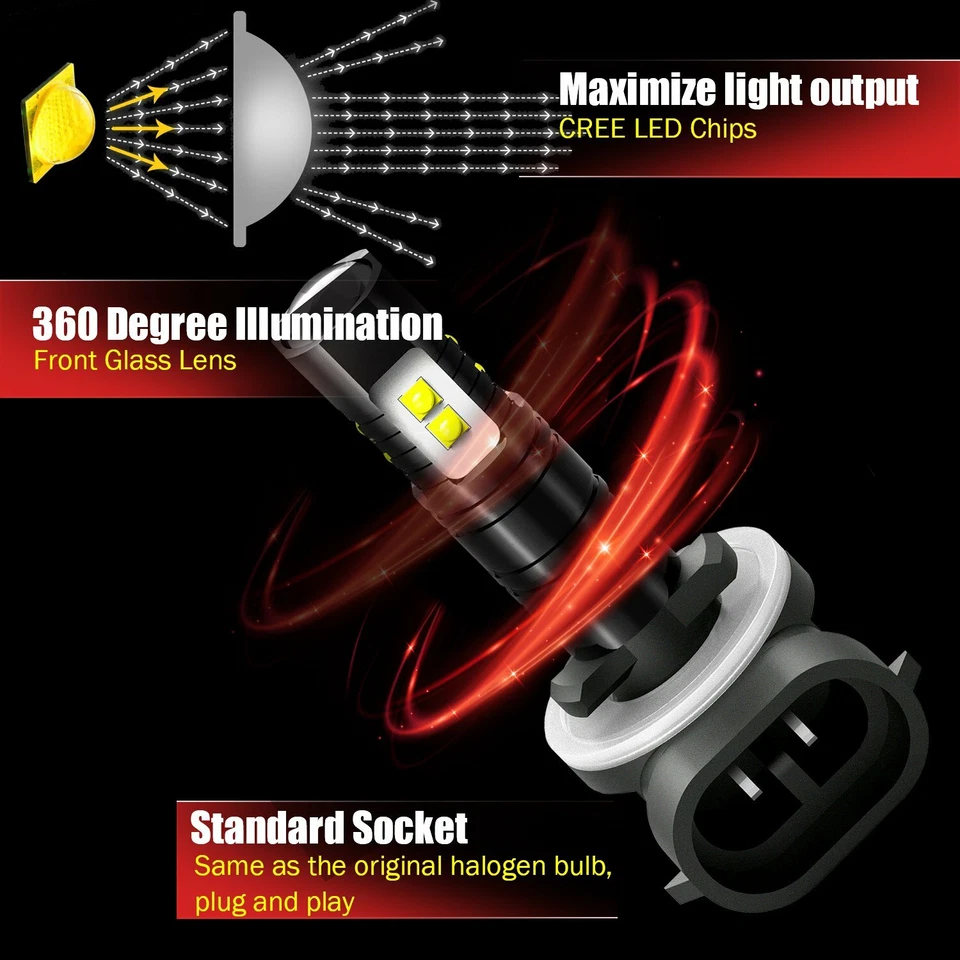 2x Bombillas antiniebla LED 881 6000K blancas 3200LM para Kia SPECTRA 2005-2009 50W Foto 3 de 4