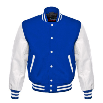 ROYAL BLUE Varsity True American Style Handmade Baseball  Wool/Leather Jacket