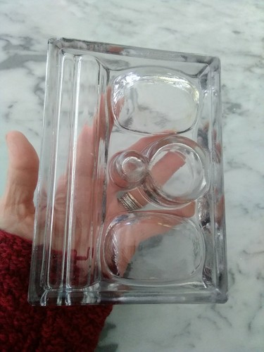 Early 1900s VINTAGE OFFICE TABLE DECORATIVE UNIQUE SHAPE GLASS INK well - Picture 3 of 9