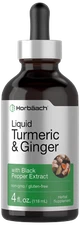 Turmeric and Ginger Liquid 4 fl oz | with Black Pepper | Vegan | by Horbaach 