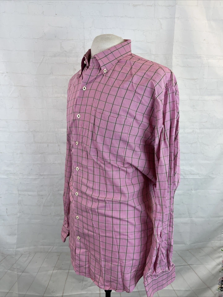 Peter Millar Men's Pink & Brown Plaid Cotton Dress Shirt XL $148 - Image 3 of 4