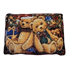 Teddy Bears Santa Needlepoint Christmas Pillow Teddy Bear With Presents 16"x12"