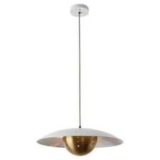 'Gabi' Perforated Brass Dome & White Painted Metal Pendant Ceiling Light Fixture