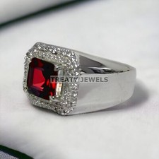 Garnet Emerald Cut Gemstone With 925 Sterling Silver Ring For Men's 674