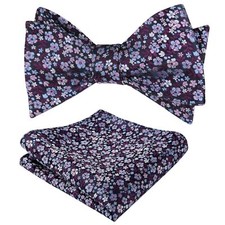 Mens Floral Pattern Self-tied Bow Tie with Pocket Square Colorful Tie Set Nav...