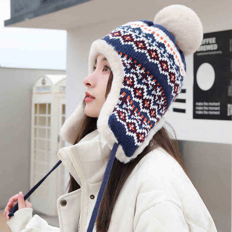 Women Winter Hat With Ear Flaps Cable Knit Ski Cap Pompom Earflap Beanie Hats Gray C8186r5sk95