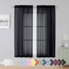 Sheer Curtains 63 Inch Length 2 Panels, Rod Pocket Solid Color 42W x 63L Black