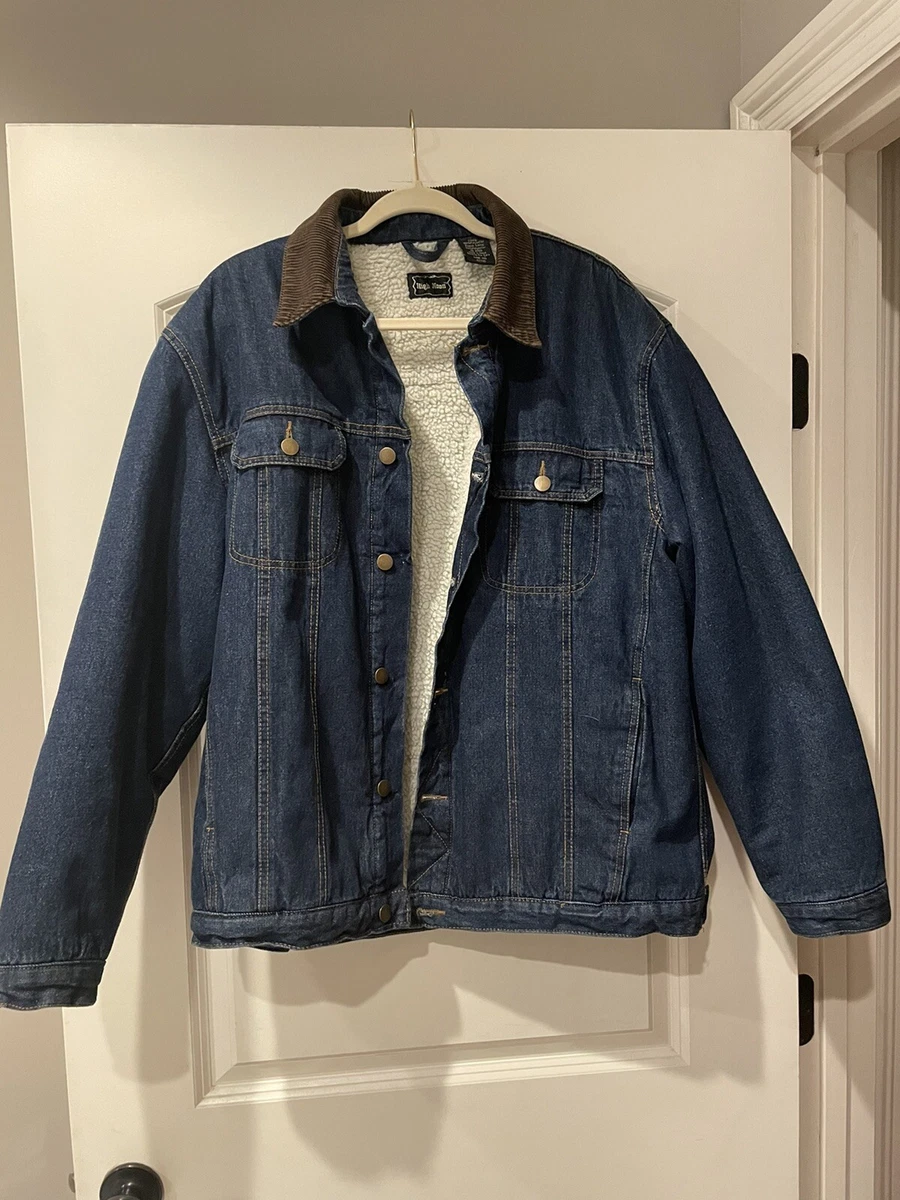 High Noon Mens Jean Jacket Blue Sherpa Lined Button Corduroy