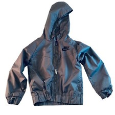 NIKE Windbreaker Jacket Boys L 7, with Hoodie Zip Sportswear Active Gray 6-7 Yrs