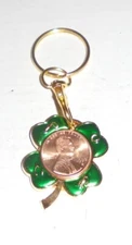 Lucky Penny Coin Token Lincoln Keychain Chain 1990 Birthday Clover Luck Cent BU 