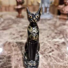 Small Black Porcelain Egyptian Goddess Cat Bastet W/ Eye of Horus  Sacrab