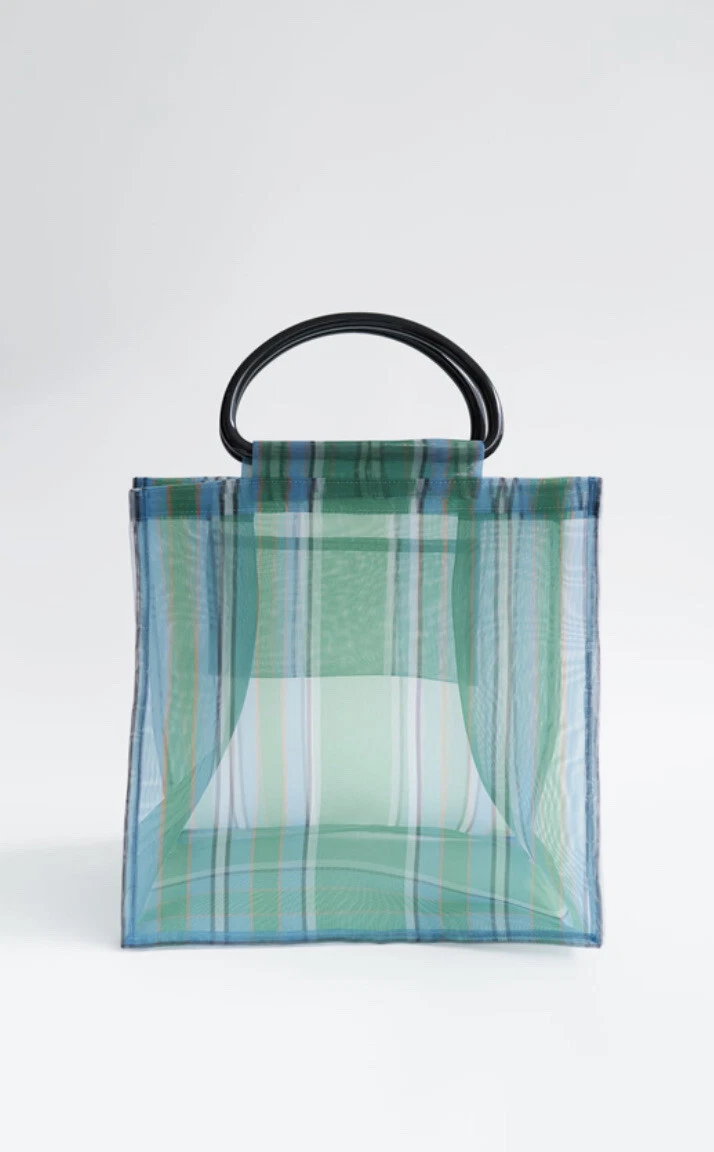 ZARA STRIPED SHOPPER BAG GREEN NEW