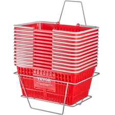 Shopping Basket Portable Grocery Basket 12PCS 21L with Handle & Stand Red