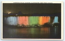 Niagara Falls Illuminated Canadian View of American Side UNP Chrome Postcard