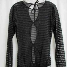 -HANKY PANKY BODYSUIT AFTER MIDNIGHT BLACK LINGERIE LACE STRIPES MEDIUM