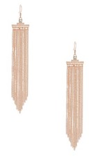 NEW GUESS ROSE GOLD TONE,RHINESTONE,LINEAR FRINGE CHAIN HOOK LONG EARRINGS