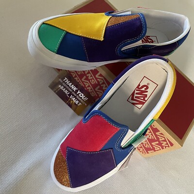 Women's Pride Vans Classic Slip On Rainbow Patchwork