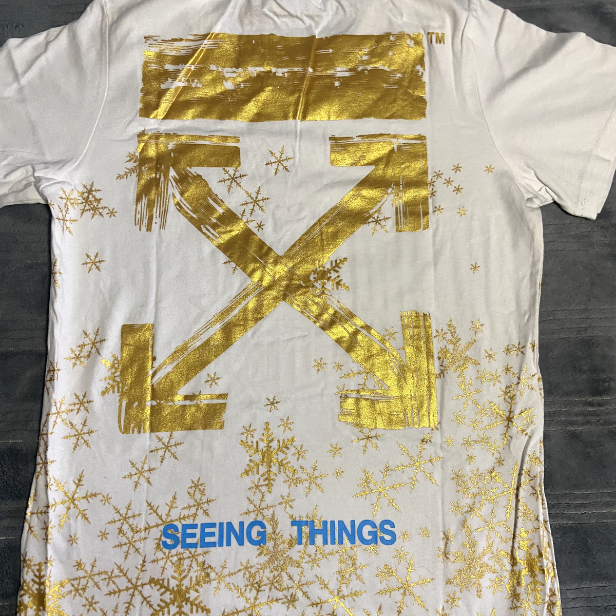 Off-White Gold snow (Seeing Things) Virgil Abloh T Shirt Sz Medium