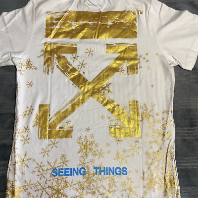 Off-White Gold snow (Seeing Things) Virgil Abloh T Shirt Sz Medium