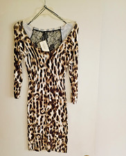 Guess Sexy Leopard Stretch Bodycom Dress Open Back Lace Overlay Size S NWT