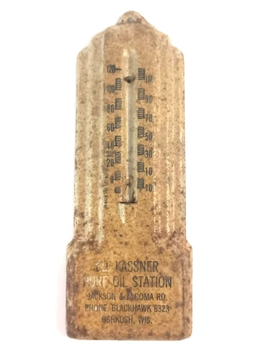 Vintage PURE OIL STATION ADVERTISING SIGN Oshkosh WI Metal 6.5" x 2.5"