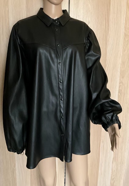 Camisa En Polipiel Marina Rinaldi Mujer, Negro, Talla It 56 De 50 US 20 GB 24