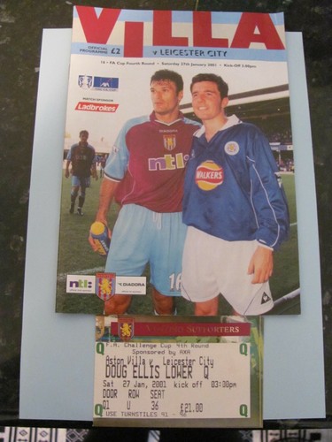 Aston Villa V Leicester City FA Cup 27.1.01 Programm & Ticket guter Zustand
