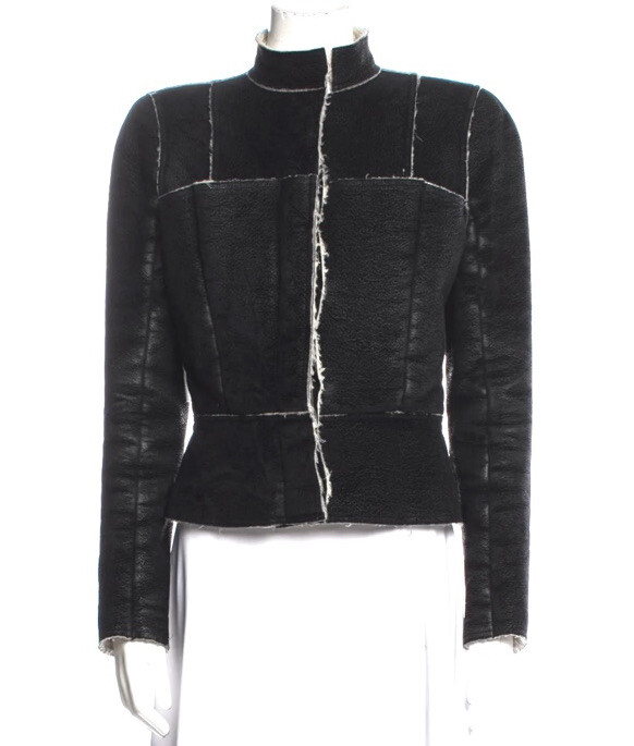 Vintage Alexander McQueen Jacket Shearling Sherpa Black Leather 42