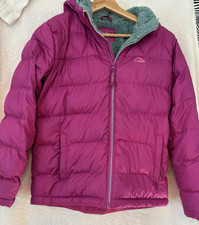 Girls LL Bean Downtek Puffer Jacket Mulberry Teal Sherpa Fleece Lining Sz 14-16