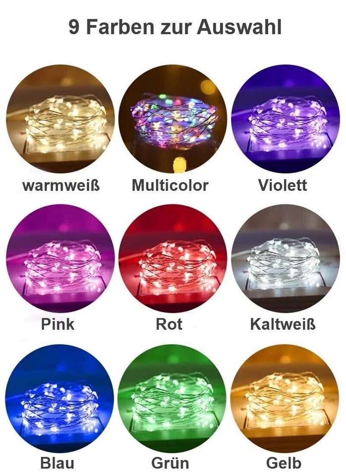 Draht Lichterkette Weihnachten Batterie Deko Party Mini Micro 10 20 30 50 LED - Bild 2 von 4