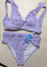 NWT Cupshe Women's Two-Piece Bikini Swimsuit Size M Purple Tie Back