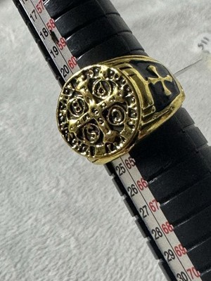 Vintage St Benedict Medal Ring Gold Tone Cross Signet Men s Protection 10.5