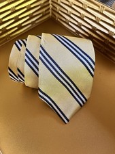VTG Brooks Bros. silk repp tie, gold w diagonal navy  white stripes. Ivy style.