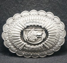 XE27115 VINTAGE 1970s  WOLF HEAD  WILDLIFE ANIMAL ARTWORK PEWTER BELT BUCKLE