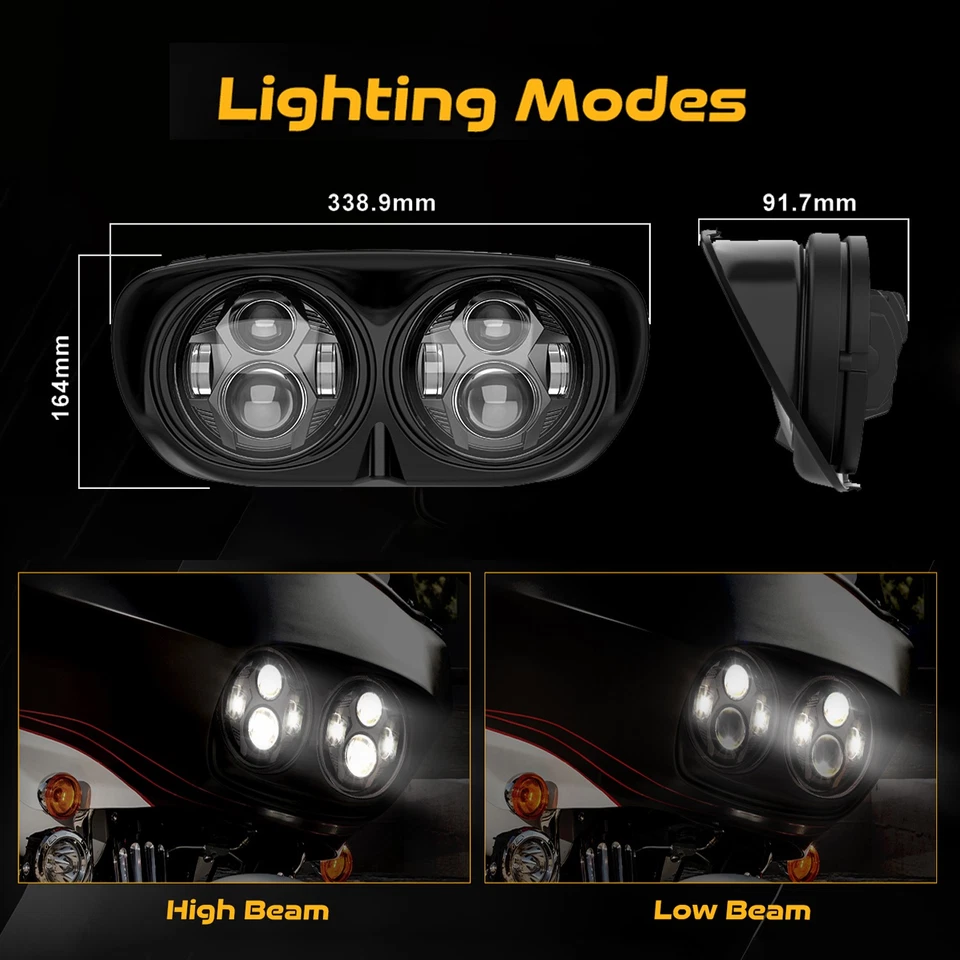 Faro delantero LED doble negro 5 3/4" para Harley Road Glide 1998-2013 Foto 4 de 4