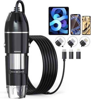 USB Digital Microscope, 50x-1600x Magnification Handheld, 1440P HD 8 Black