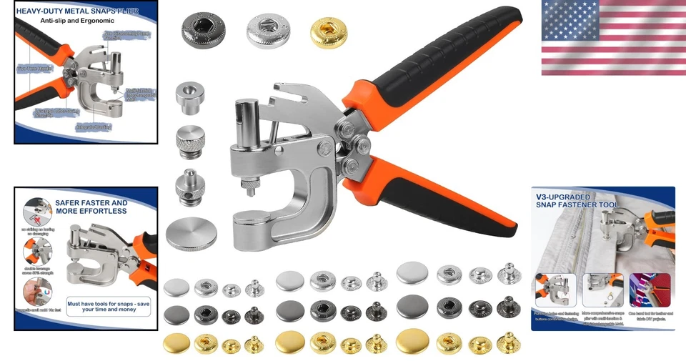 Leather Snap Pliers Set - 90 Snaps, 3 Sizes, Rust-Resistant - Image 2 of 4