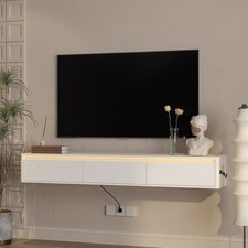 Floating TV Stand LED Wall Mounted Fluted TV Cabinet with USB Ports for 70" TVs