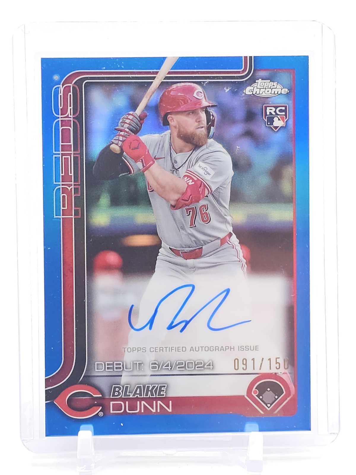 BLAKE DUNN 2025 TOPPS CHROME BLUE REFRACTOR ROOKIE AUTO /150 #CRDA-BD REDS Q0569