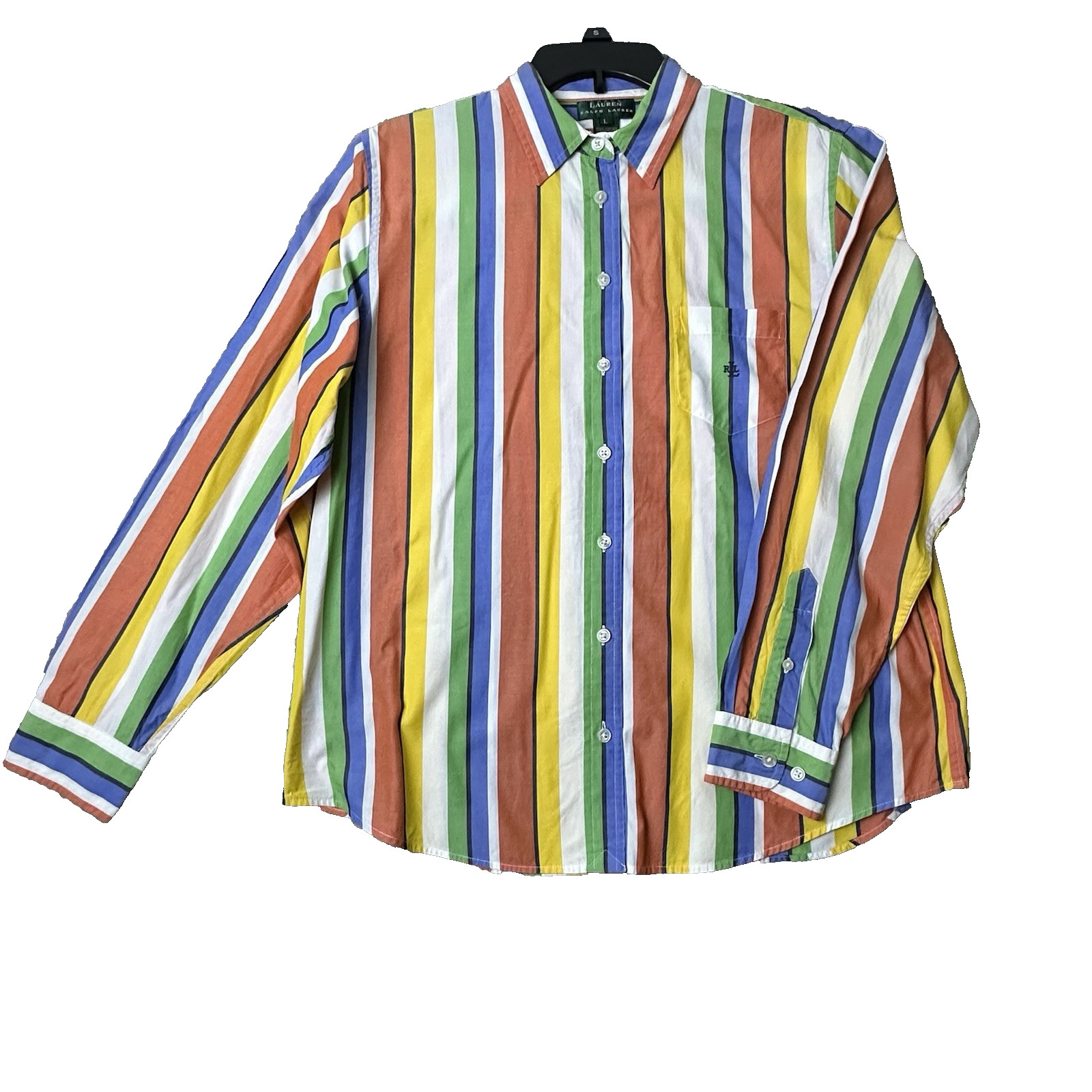 Lauren Ralph Lauren Mens Vertical Stripe Button Down Shirt Long Sleeve Cotton L