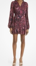 Ted Baker London Verino Floral Mini Dress Ruffle Burgundy Pink Coquette Size 1