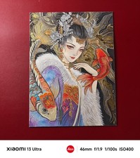 Dragon Soars Gold Foil Hand Drawn Sketch Card 1/1 Lady with Koi Large Art