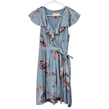 Maeve Anthropologie Size 4 Small Rosalia Wrap Dress Bird Postcard Print Flutter