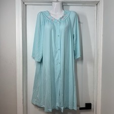 Shadowline Lace Housecoat Womens L Blue Embroidered Floral Robe Muumuu Gown